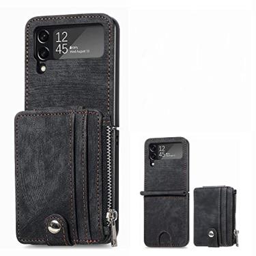 Imagem de Capa de cartão removível para Samsung Z Flip4 capa de telefone dobrável capa protetora pu carteira slots de cartão capa de telefone, preta, para samsung Z flip4