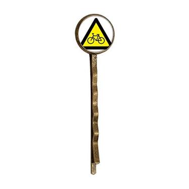 Imagem de Warning Symbol Yellow Black Bicycle Triangle Retro Metal Hair Bobby Pin Headwear