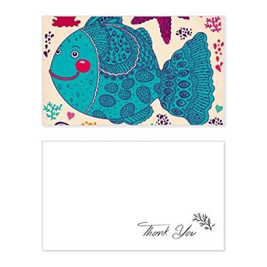 Imagem de Desenho de linha de desenho animado peixes marinhos corais cartão de agradecimento aniversário lembrança casamento agradecimento
