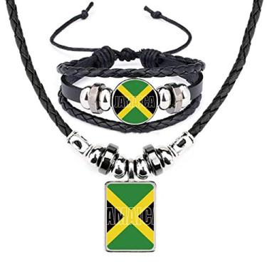 Imagem de Conjunto de joias de pulseira de couro com nome da bandeira do país Jamaica