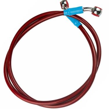 Imagem de Flexível de freio dianteiro aeroquip malha de ferro universal competição Tamanho:130 CM - Vermelho