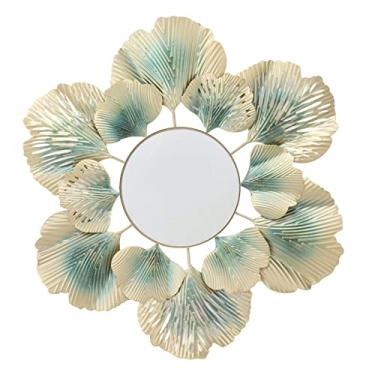 Imagem de Espelho decorativo para parede, espelho decorativo de folhas de metal de luxo de luz nórdica, espelho de parede redondo simples e moderno, espelho decorativo para sala de estar de quarto,(Um tipo)