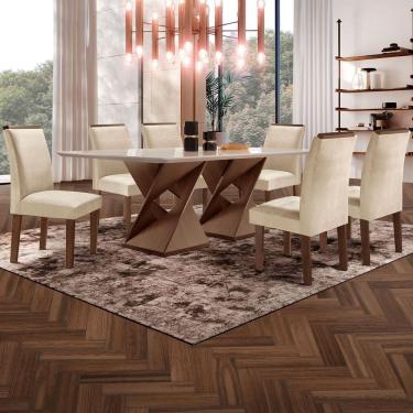 Imagem de Mesa de Jantar 6 Lugares Genova/Luísa com Vidro Chocolate/Off White/Bege - Cel Móveis