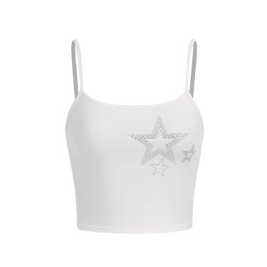 Imagem de SOLY HUX Blusa feminina Y2k Star Strass cropped alças finas verão tops, Estrela branca, G