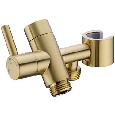Imagem de Desviador de braço de chuveiro dourado escovado com suporte de chuveiro de mão, válvula de desvio de chuveiro de latão G1/2 de substituição universal para chuveiro de mão e chuveiro fixo