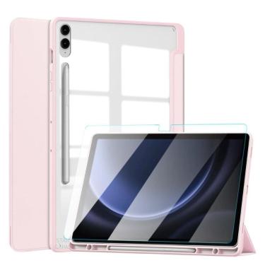 Imagem de Capinha acrílica samsung tab s9 fe+ + vidro, rosa claro