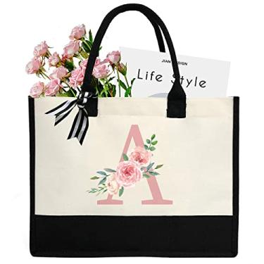 Imagem de DEEZOMO Sacola de lona para mulheres bolsa de praia bolsa de presente personalizada com bolso interno com zíper, adequada para casamento, aniversário, A