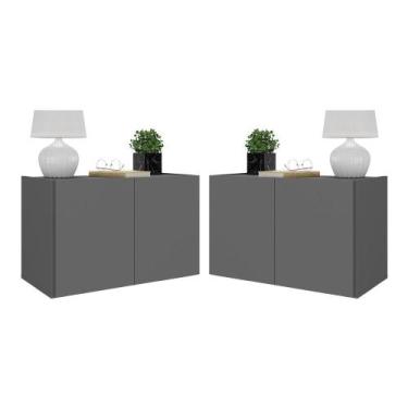 Imagem de Kit 2 Mesas de Cabeceira 2 Portas Multimóveis MP4135, Grafite