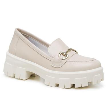 Imagem de Mocassim Feminino Tratorado Oxford Plataforma Blogueira Off White 2910