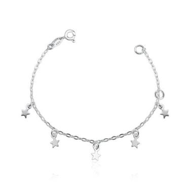 Imagem de Pulseira Infantil Estrelinhas Prata 925 - Atraktiva Jóias, 15cm