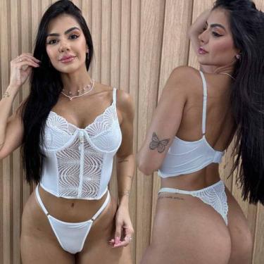 Imagem de Lingerie Sensual Feminina Calcinha Fio Dental Corselet Renda - Like4yo