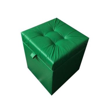 Imagem de Puff baú quadrado em suede amassado 35 cm - verde material sintético -