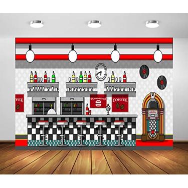 Imagem de BELECO Pano de fundo retrô de 2,1 x 1,5 m para fotografia, refrigerante, café, café, bar, jukebox, rock, roll, meia lúpulo, fundo clássico, 1950, decorações de festa, aniversário, estúdio, fotos,