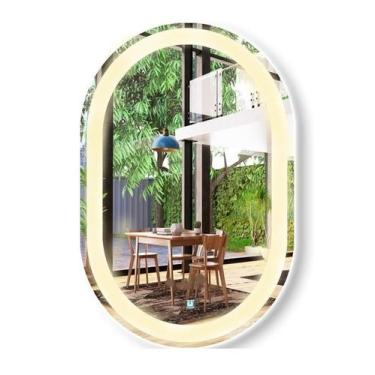 Imagem de Espelho jateado oval iluminado com led quente touch 100x70cm - Woodgla