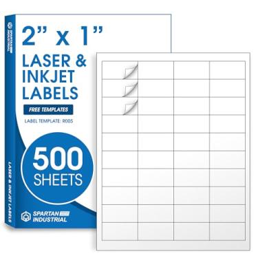 Imagem de Spartan Industrial Etiquetas impressas a laser e jato de tinta - Etiquetas brancas em branco de 5 x 2,5 cm - 250 folhas, 10.0000 etiquetas no total para correspondência, endereço, códigos de barras