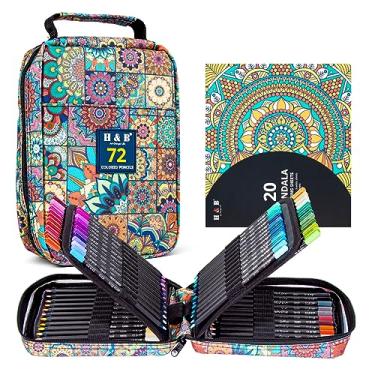 Imagem de H & B Conjunto de Lápis de Cor de 72 Cores com Livro para Colorir, Borracha e Apontador - Perfeito para Desenhar e Colorir - Núcleos Macios À Base de Óleo Ideais