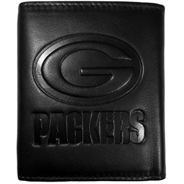 Imagem de Carteira masculina NFL Siskiyou Sports Green Bay Packers de couro em relevo com três dobras tamanho único preto