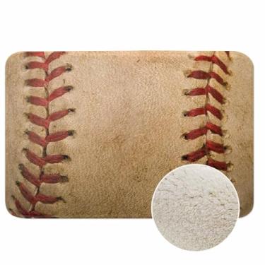 Imagem de Tapetes de banho de beisebol, esportivo, couro, antigo, bola de futebol, microfibra, tapete de banheiro macio, felpudo, para banheiro, macio, confortável, absorvente de água, antiderrapante, lavável