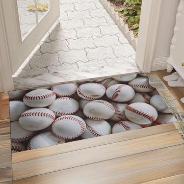 Imagem de Capacho de boas-vindas de beisebol, tapete de porta da frente engraçado, tapete de tecido não tecido, decoração de casa, casa de campo, presente de inauguração de casa de campo, 43 x 75 cm