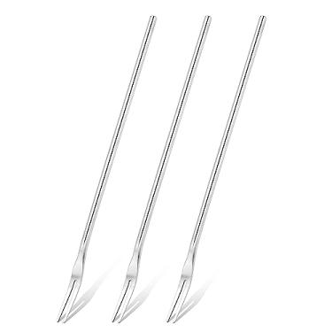 Imagem de Bidponds Conjunto de 3 Garfos de Frutas com Cabo Longo, Garfos Redondos de 8,7" com Cabo Sólido para Jarra, Garfos de Azeitona de Aço Inoxidável Sus304, Garfo de 2 Dentes para Sobr8,7 Polegadas,Prata