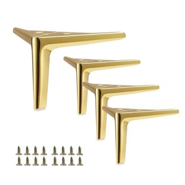 Imagem de SWTOOL Pés de móveis de metal dourado de 10 cm, pés de móveis triangulares resistentes, faça-você-mesmo, pernas de substituição modernas para armário, sofá, poltrona, conjunto com 4