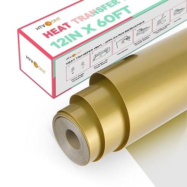 Imagem de HTVRONT Rolo de vinil de transferência de calor dourado em vinil - 30,8 x 150,8 m de vinil HTV fácil de cortar e erva daninha para design de vinil térmico