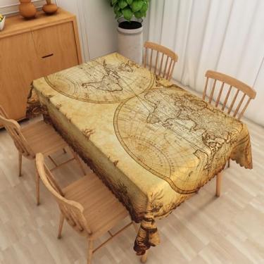 Imagem de Leyiyi Toalha de mesa retrô com mapa do mundo vintage mapa do globo geografia retangular aventura mundo espera festa decoração capas de mesa para sala de jantar, cozinha, festa, acampamento,