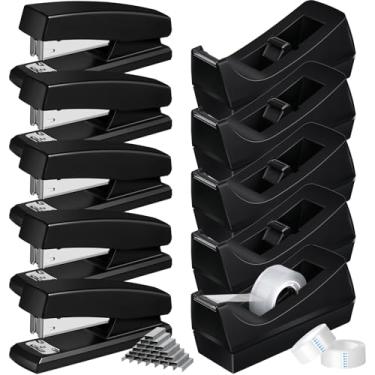 Imagem de 10 grampeadores distribuidores de fita para mesa com grampos e fitas brancas, capacidade para 25 folhas, grampeador de escritório escolar