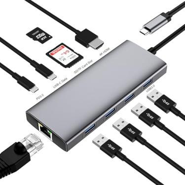Imagem de Hub dongle USB-C, estação de ancoragem adaptadora 10 em 1 com HDMI 4K, PD tipo C, USB-C de dados, USB 3.0, Ethernet RJ45, leitor de cartão SD/TF, compatível com laptops e outros dispositivos tipo C