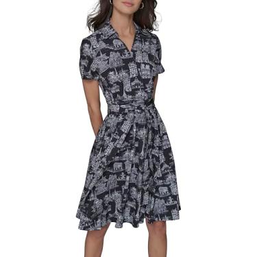 Imagem de KARL LAGERFELD Vestido feminino com colarinho e botão estampado, Preto Multi, 38