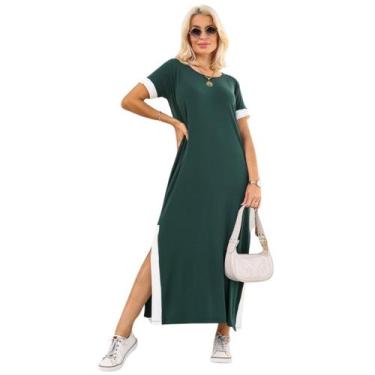 Imagem de Vestido Longo Feminino Festa Saruel Bolso Fenda Lateral Manga Curta Mo