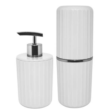 Imagem de Kit Banheiro Lavabo Porta Sabonete Liquido Porta Escovas Acessórios Para Banheiro (Branco)