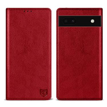 Imagem de ZZXX Capa carteira para Google Pixel 6a com [bloqueio de RFID] com compartimento para cartão, capa protetora dobrável de couro magnético forte para Google Pixel 6a (vermelho-15,5 cm)