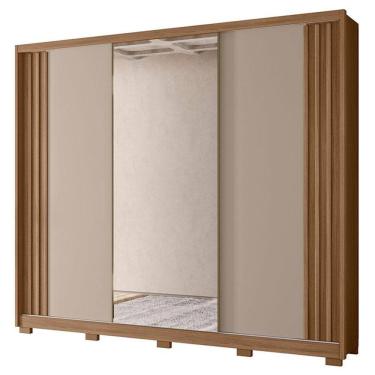 Imagem de Guarda Roupa Casal Arizona 3 Portas Carvalho Fendi com Espelho - Moval