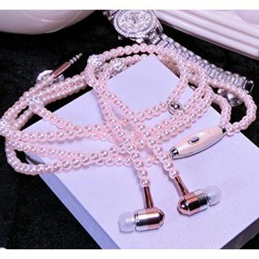 Imagem de SPRINT4DEALS Fones de ouvido com fio com microfone, qualidade de som estéreo, cancelamento de ruído, fones de ouvido para corrida/culinária/academia/esportes (rosa claro pérola)