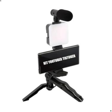 Imagem de Kit Gravação de Videos com Microfone para Celular Tripé com Luz LED 4 Em 1 Criadores de Conteúdo