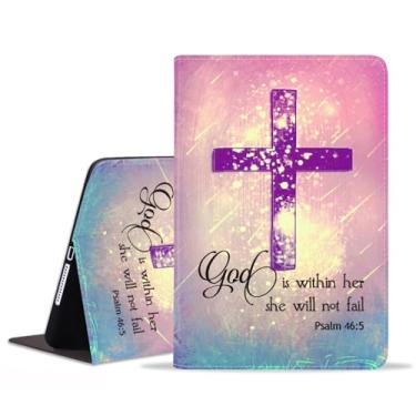 Imagem de BXIKEOPIU Capa para Samsung Galaxy Tab S10 Plus 2024/ S9 Plus / S9 FE Plus 5G 12,4 polegadas 2023, capa fólio fina de couro PU com suporte para despertar automático, cruz cristã, versículo bíblico