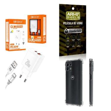 Imagem de Kit Carregador Turbo 20W + Capinha Motorola Edge 20 Pro + Película de 