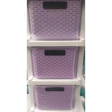 Imagem de Gaveteiro Plastico Rattan 04 Gavetas Com Rodizio Branco Preto luxo salão de cabeleireiro manicure(Lilás)