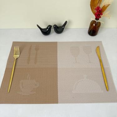 Imagem de Kit 4 Lugar Jogo Americano Retangular Mesa Posta Jantar Cozinha Sousplat Descanso De Prato Decorativo (Xícara Dourado)