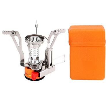 Imagem de Fogão de acampamento queimador a gás com ignição piezo mini dobrável à prova de vento com estojo de transporte para cozinhar ao ar livre