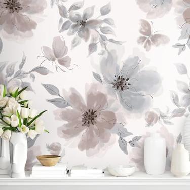 Imagem de Guvana Papel de parede rosa de 44 cm x 1,000 cm Papel de parede floral rosa para contato autoadesivo vintage papel de parede autoadesivo impermeável papel de contato de vinil para armários de quarto