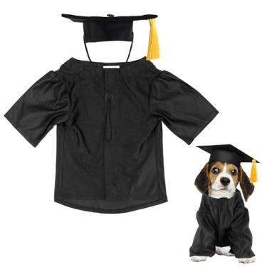 Imagem de GraduatePro Conjunto de fantasia de boné e vestido de formatura para cães – Tecido de malha ajustável com borla dourada, 3 tamanhos (P/M/G) para cães pequenos e gatos a cães médios, roupa de formatura