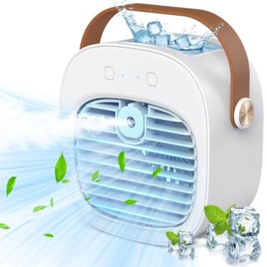 Imagem de Ar condicionado portátil - 5200 mAh resfriador de ar pessoal recarregável com 3 configurações de velocidade, 5-10 horas de funcionamento, ventilador de refrigeração silencioso para mesa, ventilador de