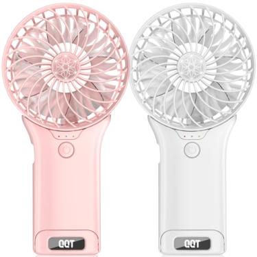 Imagem de QQT Mini ventilador de mão, ventilador portátil ajustável de 4 velocidades operado por bateria, ventilador de mesa recarregável por USB com espelho, ventilador de mão máximo de 20 horas para viagens,