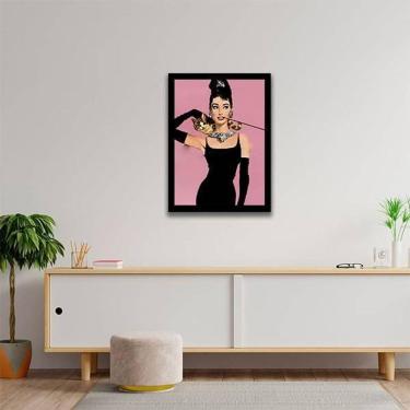 Imagem de Quadro Audrey Hepburn Bonequinha De Luxo Rosa 24X18Cm