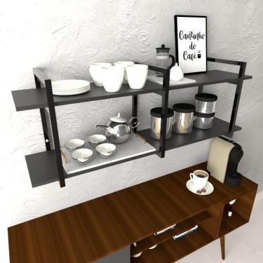 Imagem de Aparador Prateleira Industrial Cantinho Cafe Preto Escritorio Carrinho Moderno Suspenso Madeira