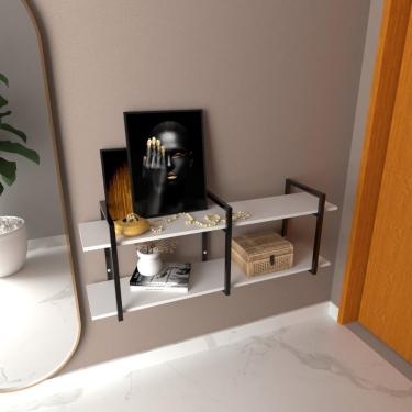 Imagem de Aparador Prateleira Industrial Sala Estar Branco Escritorio Moderno Suspenso Madeira Aparadores