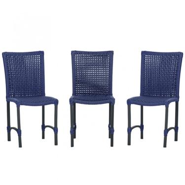 Imagem de 3 Cadeiras Cannes Corda Náutica Alumínio Cozinha Jantar Azul