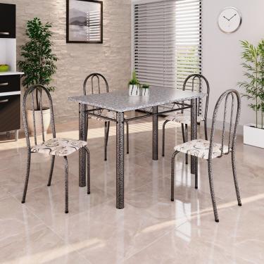Imagem de Conjunto De Mesa Tubular 100cm X 60cm Tampo Em Granito Com 4 Cadeiras Arabesco -prata
